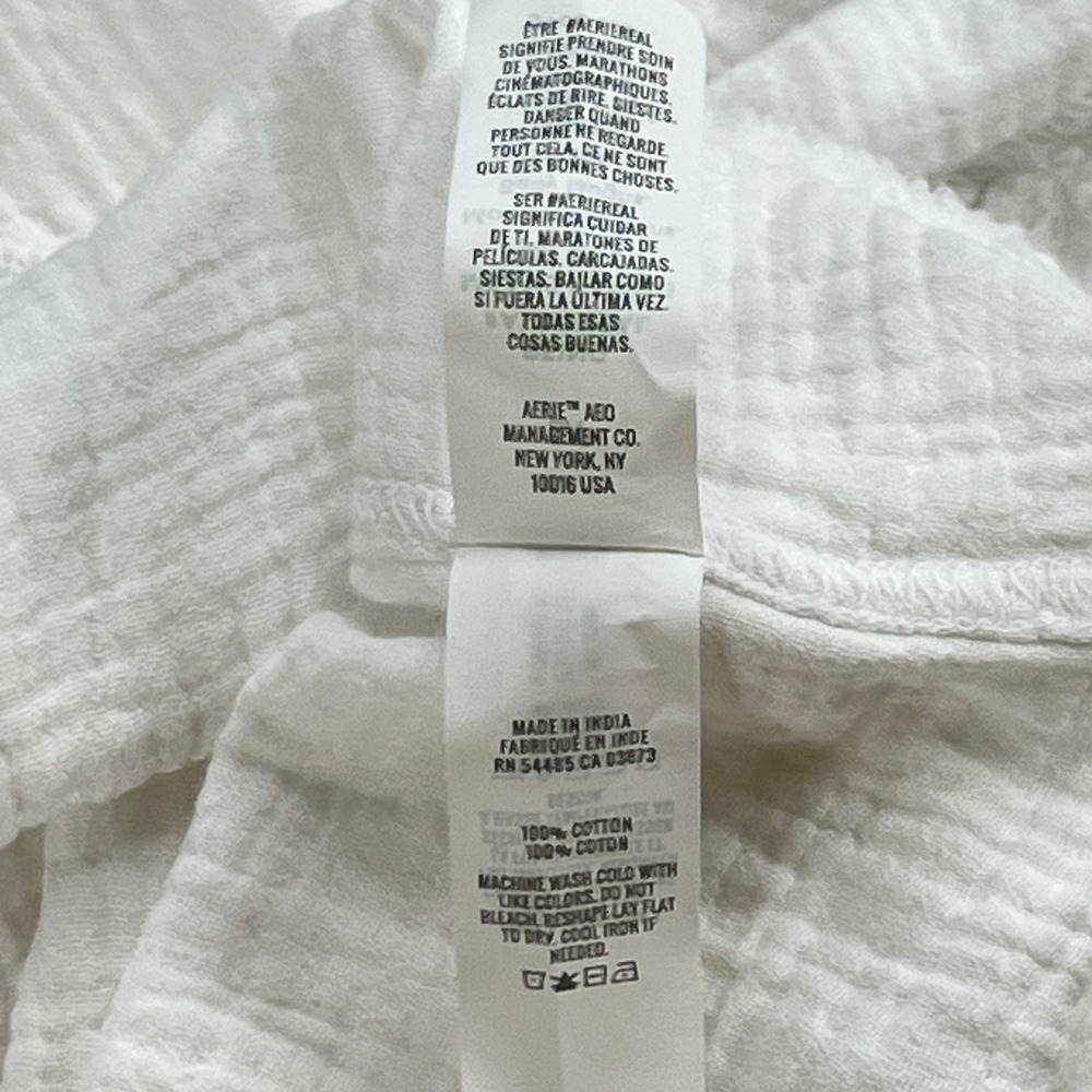 Aerie White Double Gauze Cotton Button Down Shirt Raw Trim Oversized Small A341 - Picture 6 of 9